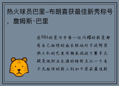 热火球员巴里-布朗喜获最佳新秀称号，詹姆斯·巴里